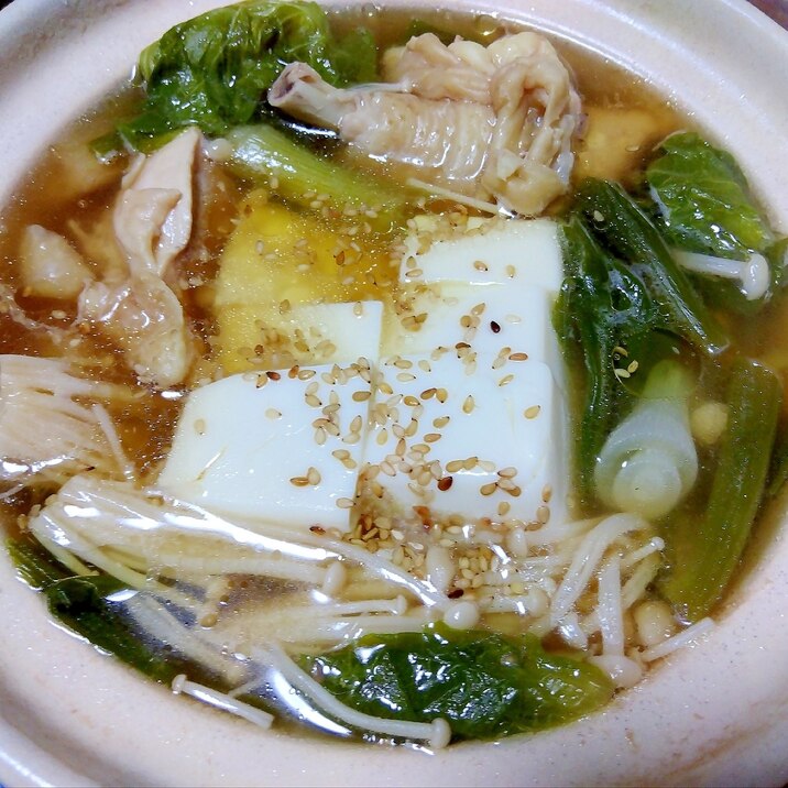 鶏&えのき&葉玉葱&菜花&豆腐鍋